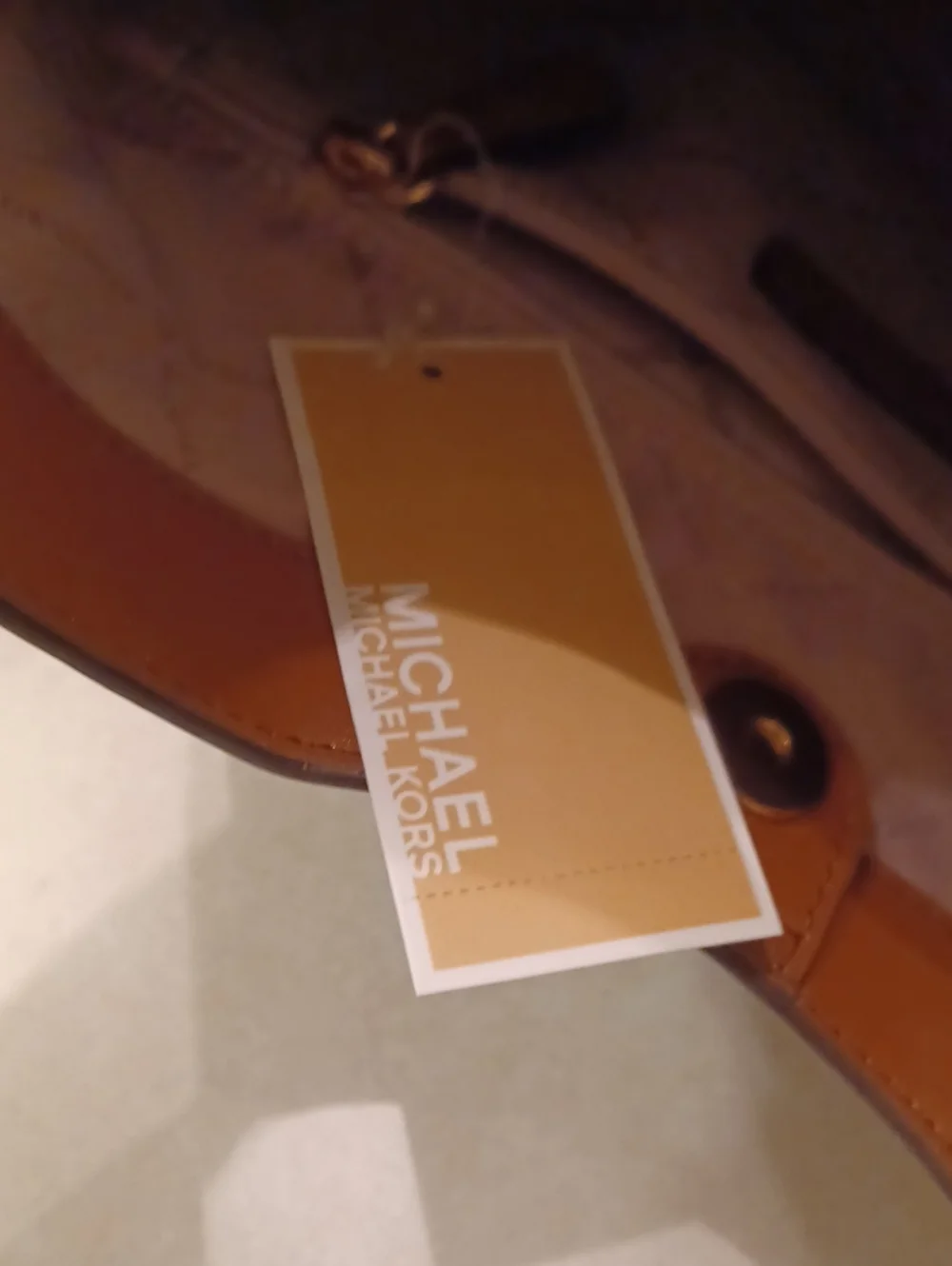 > Michael Kors Brown Monogram Shoulder Tote with Chestnut Front Pocket